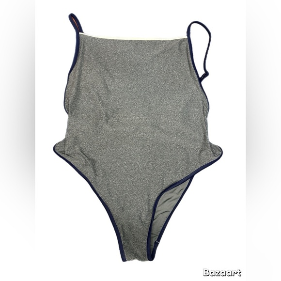 Aerie Gray One-Piece Swimsuit with Navy Trim size L - Picture 1 of 6